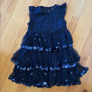 Navy party Dress with Ruffles and Sequins